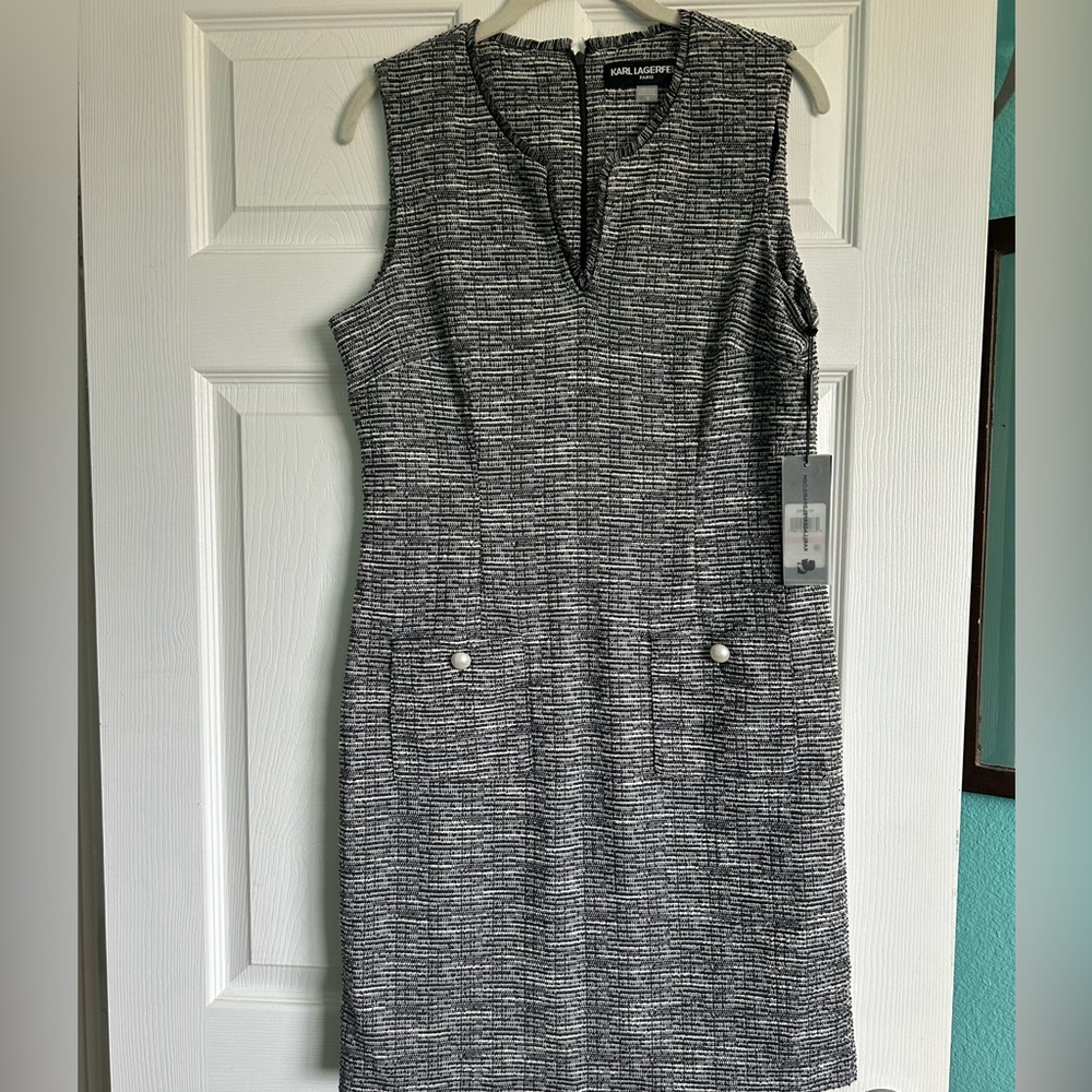 Karl Lagerfeld Monochrome Tweed Midi Dress